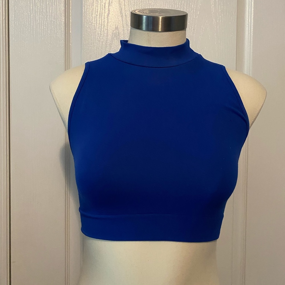 Bebe blue high-neck crop top
